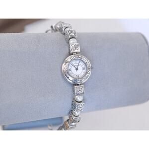 Brighton Alexandra Watch Silver Plated Faux Pearl Retired Quartz 7-8"